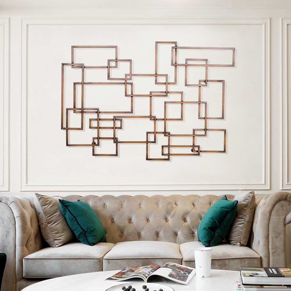 1000mm x 680mm Modern Distressed Geometric Rectangular Metal Wall Decor