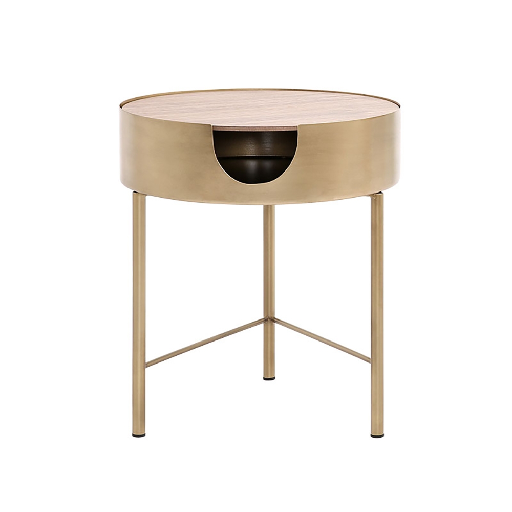 Modern Gold Round End Table with Storage Metal Side Table