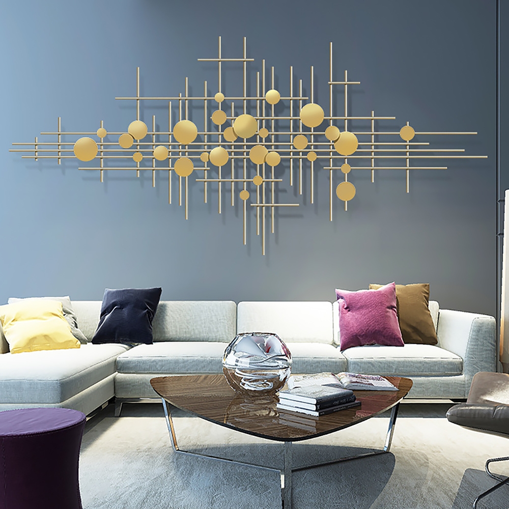 Modern Gold Metal Wall Decor Abstract Bar & Dots Wall Art