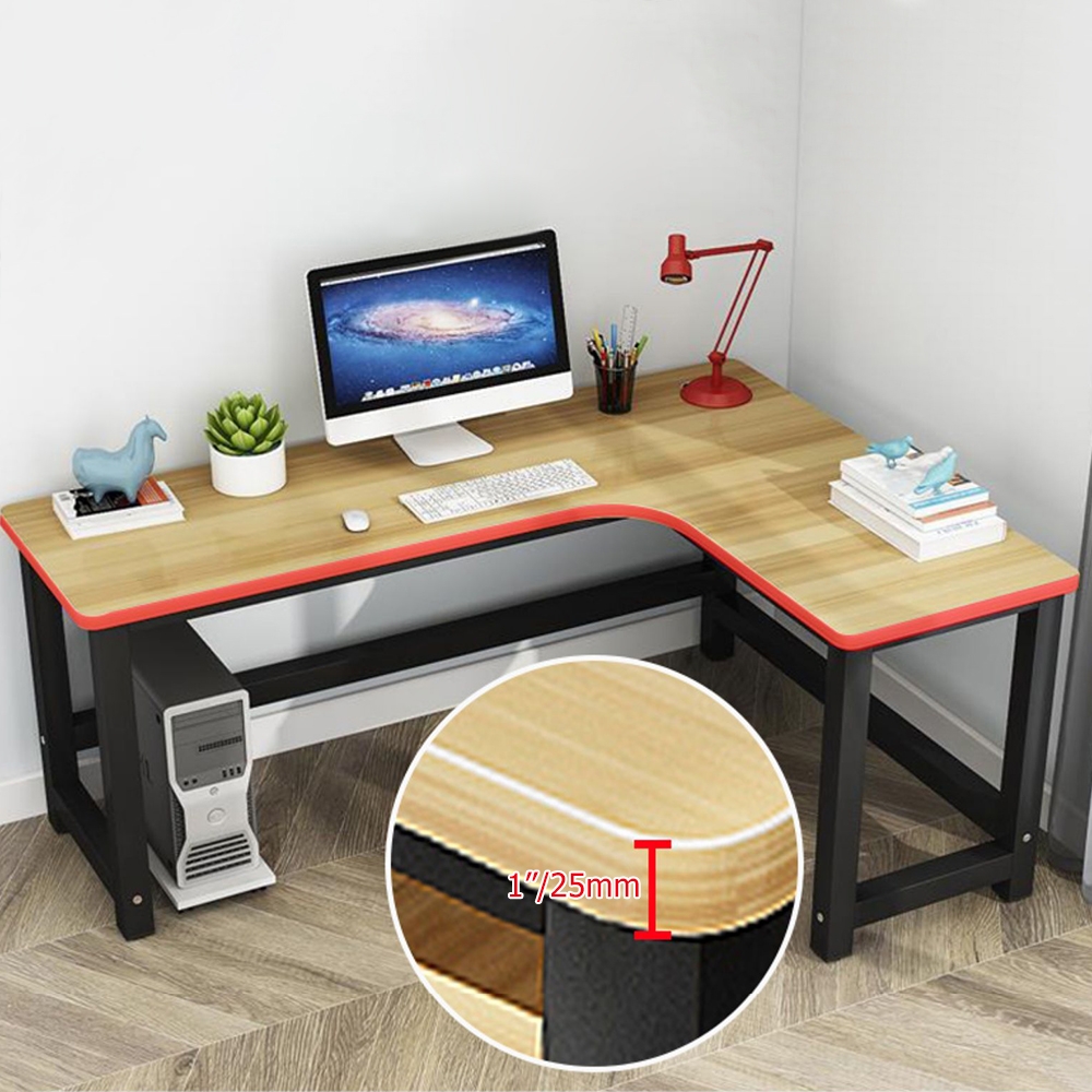 Natural LShaped Writing Desk with Wooden Top & Metal Frame DeskHomary