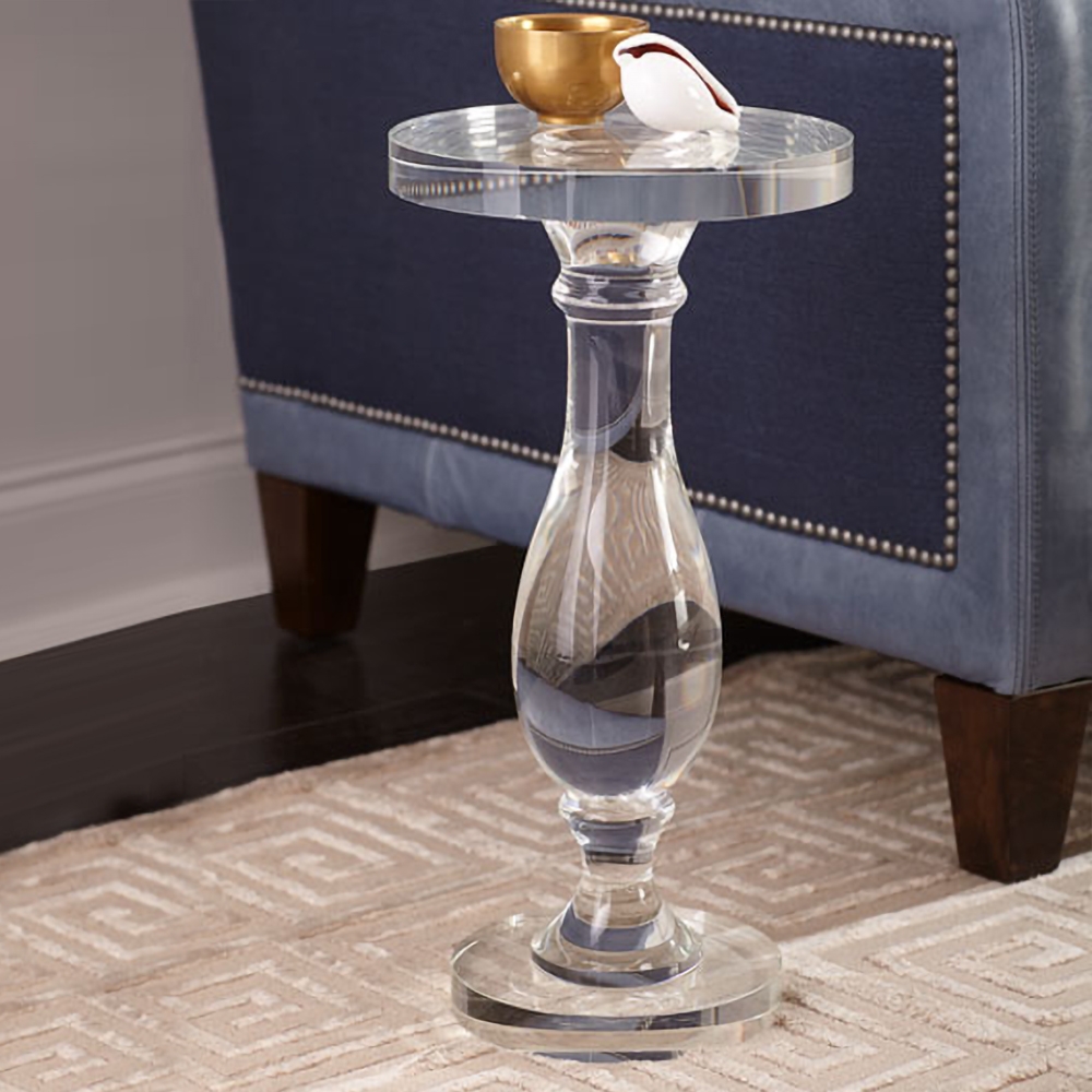 Image of 14" Modern Acrylic Clear Round End Table with Pedestal