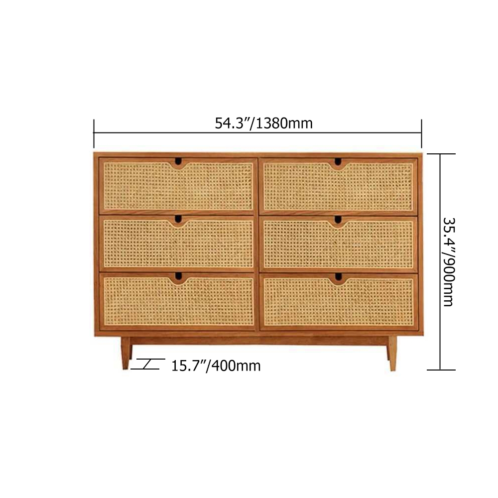 54" Nordic Natural Bedroom Dresser with 6 Drawers Rattan Woven