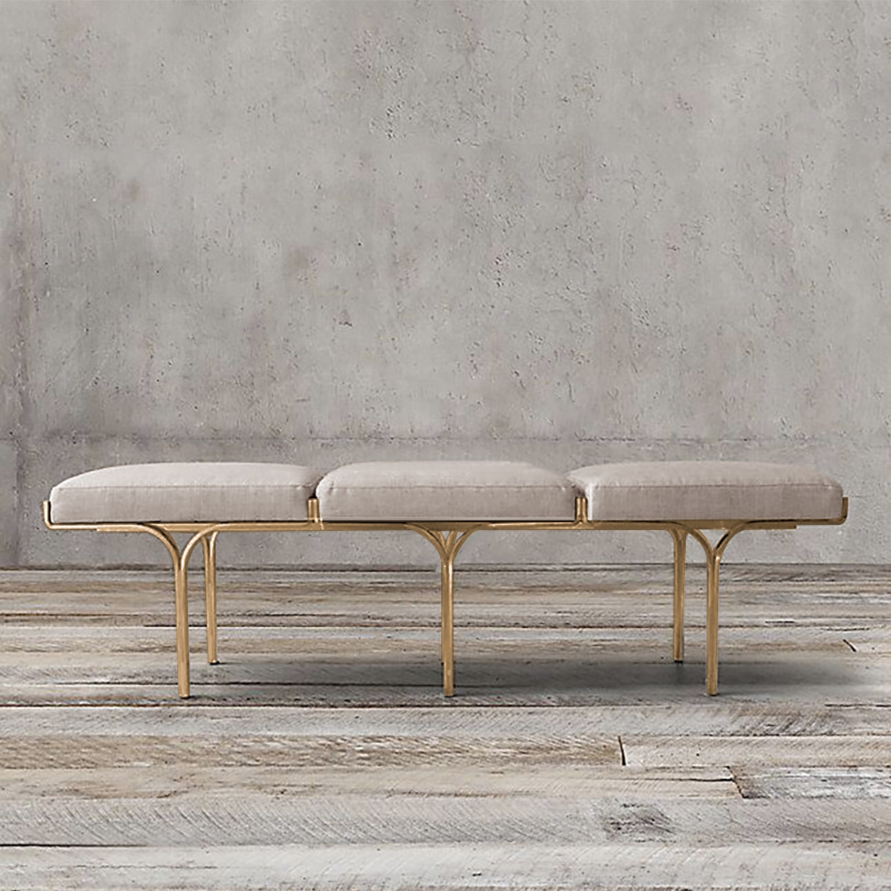 

Nordic Bench Beige Velvet Upholstered Bench in Gold Legs