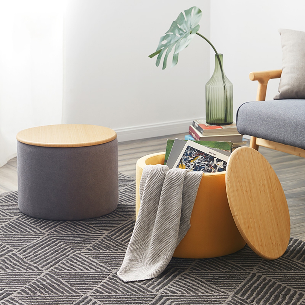 

Round End Table Set with Storage in Yellow Footstool