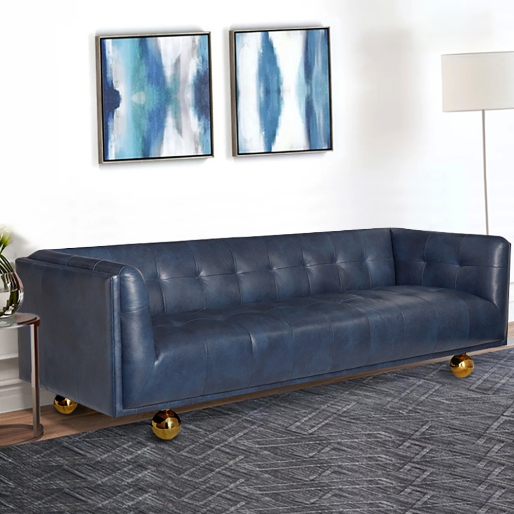 

82.7" Leather Upholstered Modern Sofa 3-Seater Sofa Luxury Sofa Gold Legs