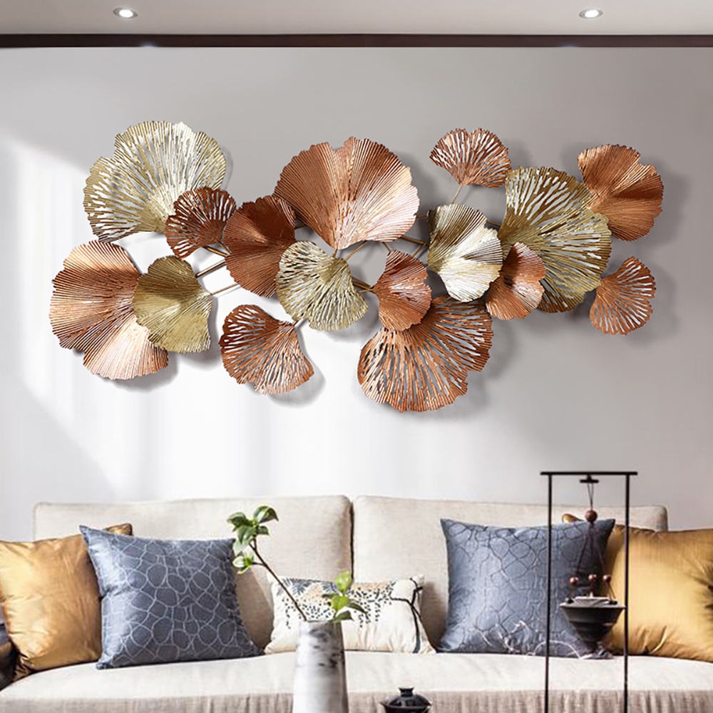 Luxury Gold Ginkgo Leaves Metal Wall Decor Home Art 53.9"L x 24.4"H