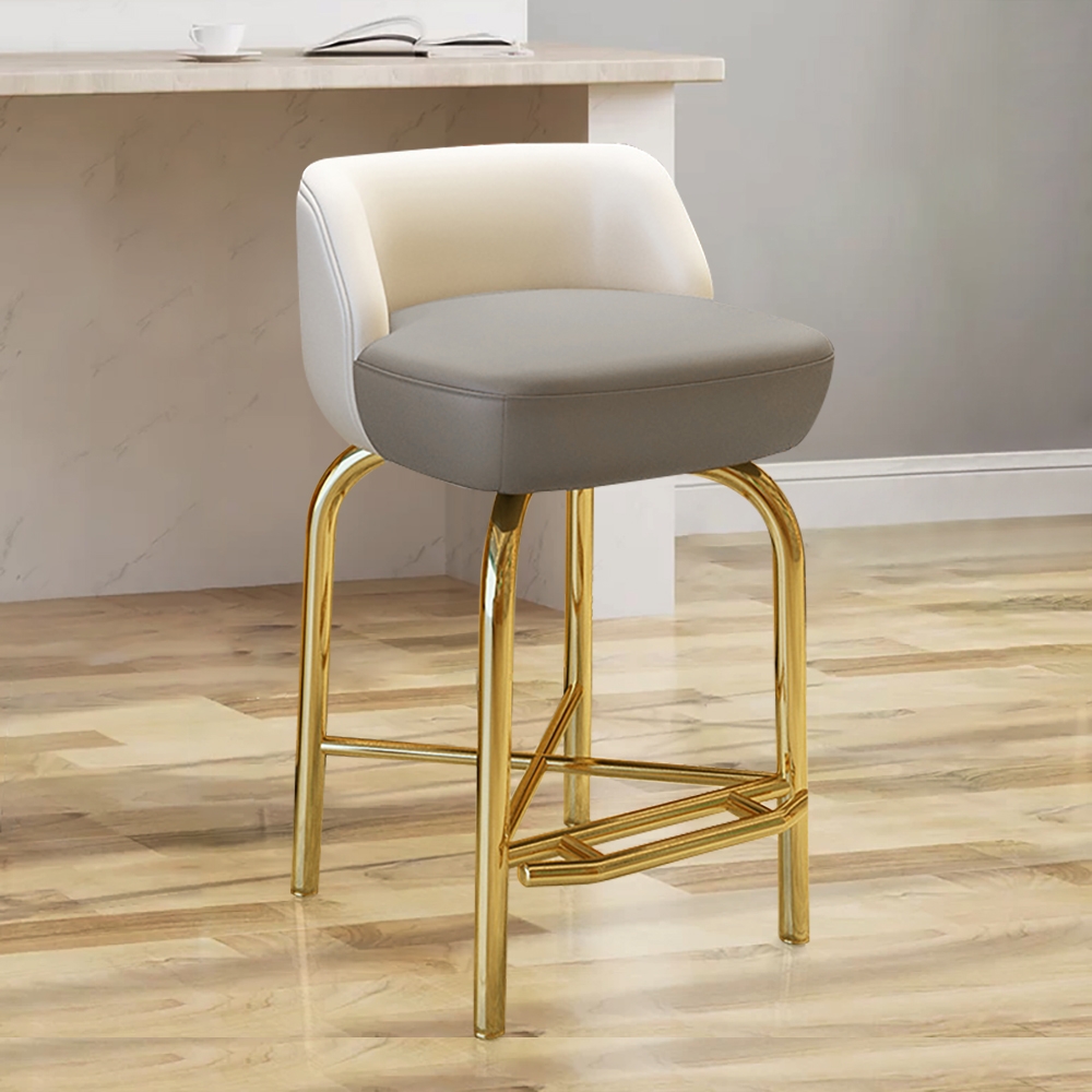 27.6" Height Bar Stool PU Leather Upholstery in Gold Finsh Set of 2