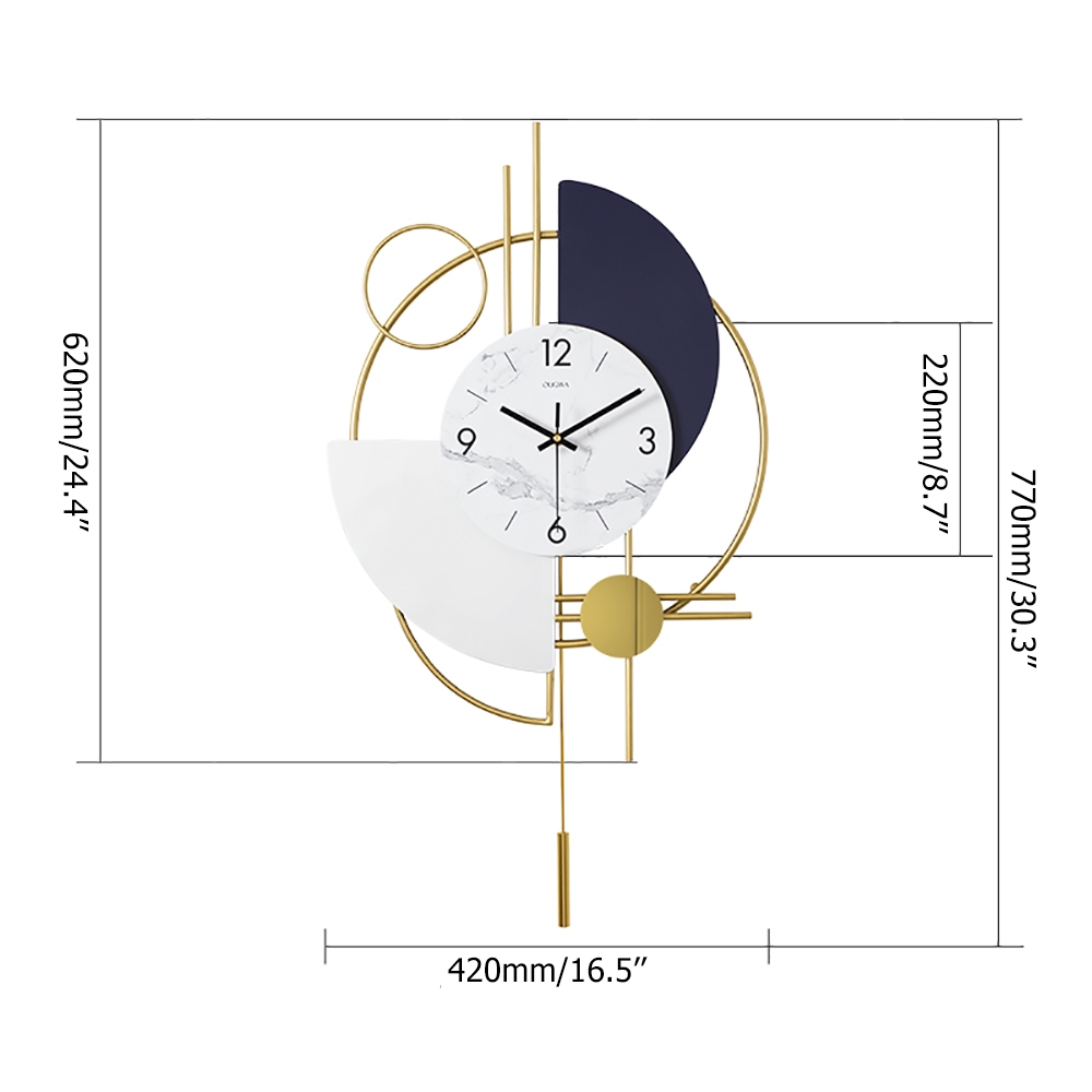 3D Round Wall Clock Gold Pendulum Geometric Mute Metal Home Clock