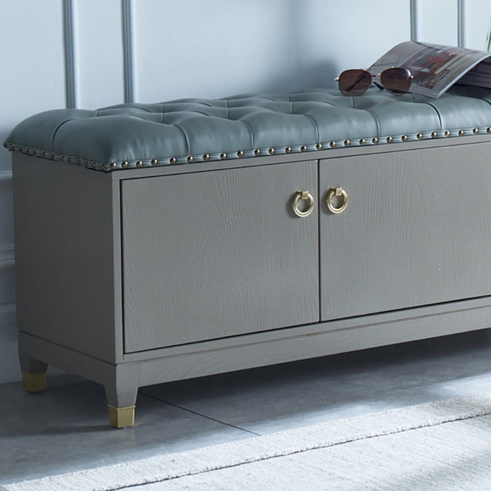 Retro Bench Upholstered Shoe Rack in Blue