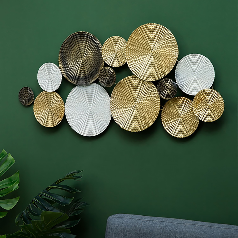 

44.5" Metallic Gold & White Multi-circles Living Room Wall Art Decor Set