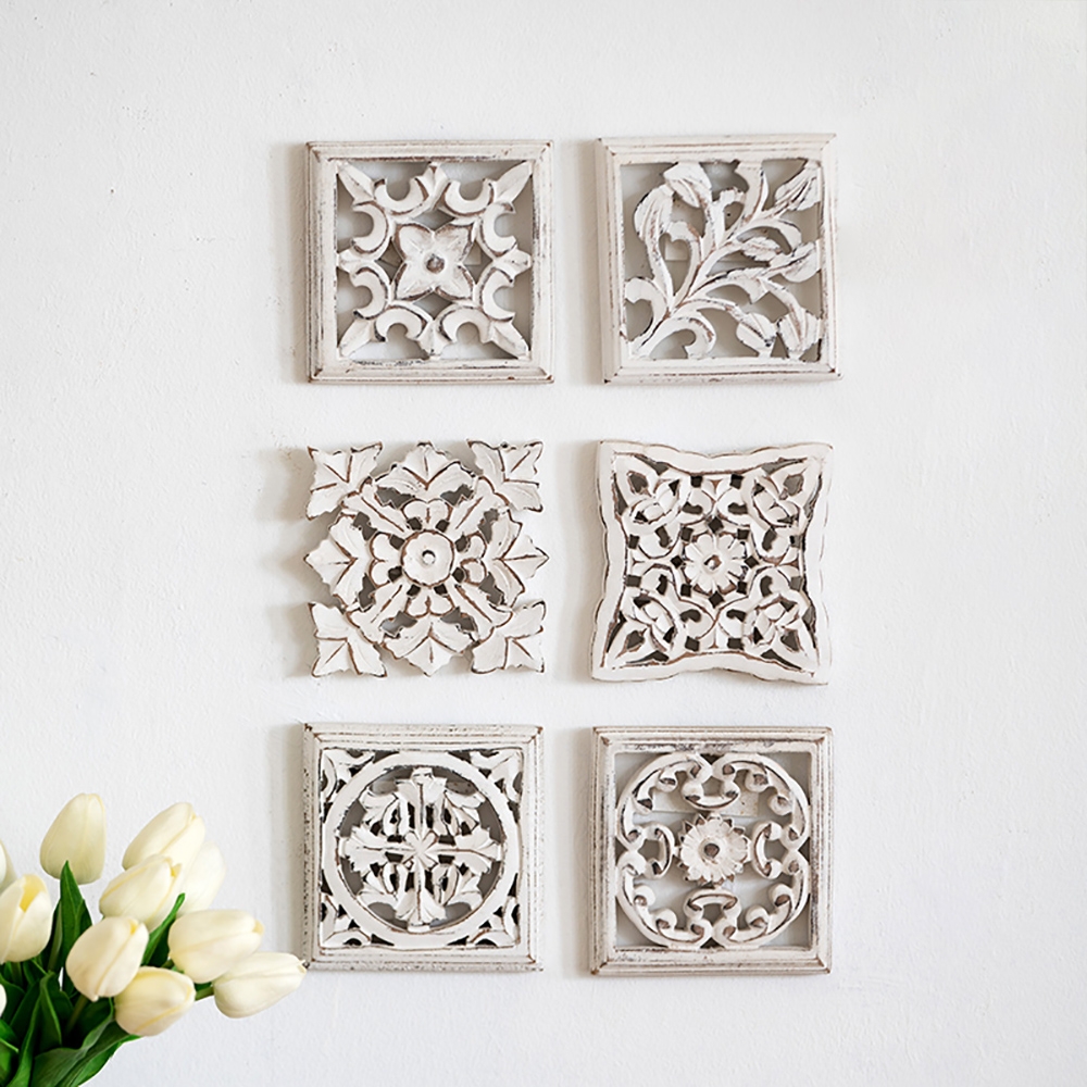 

6 Pieces Set Country Style Vintage Hollow Flowers White Wall Decor