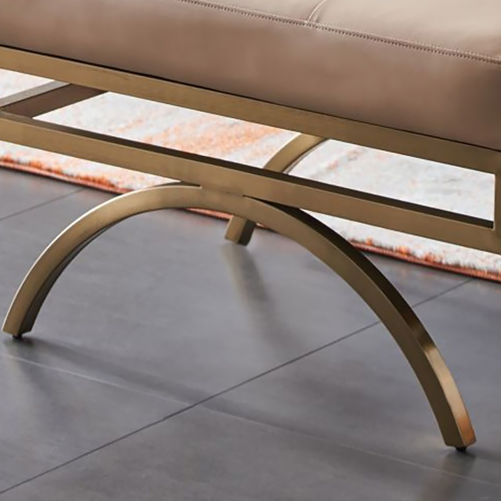 Beige Stool Leather Upholstered Ottoman Stool Gold LegsHomary