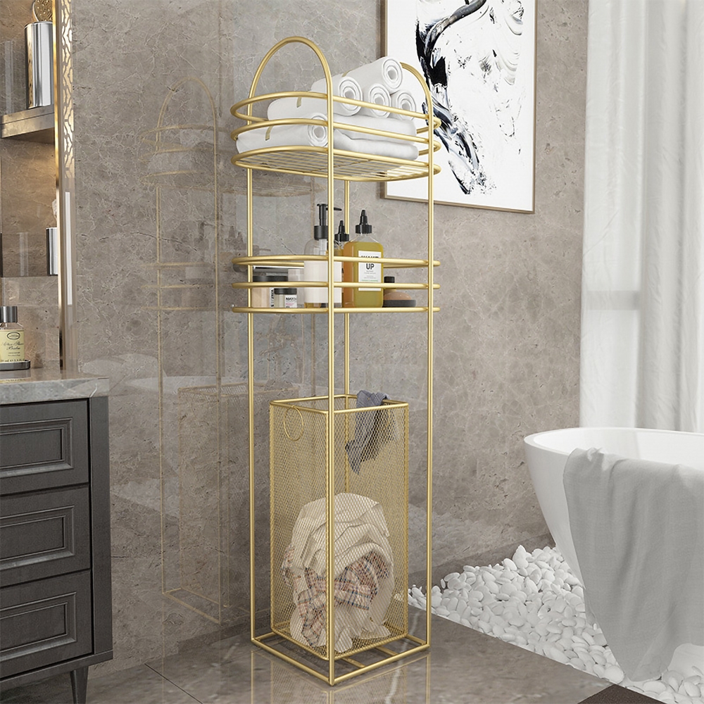 11.8" Modern Bathroom Shelves With Basket For Toilet Storage
