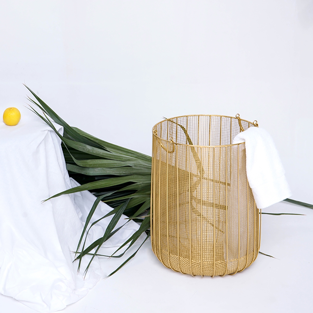 

Nordic Round Metal Organizer Laundry Basket in Gold