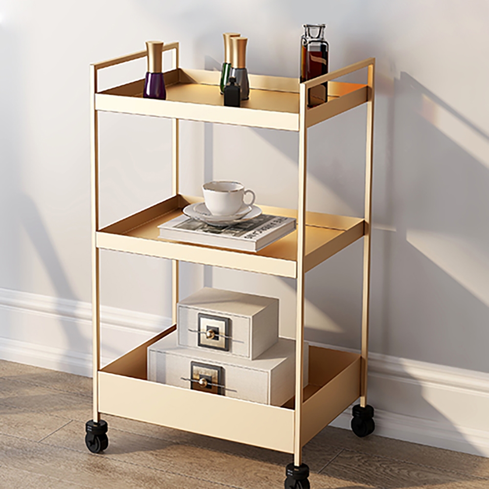 

3-Tiered Tray Gold Rolling Storage Cart with Wheels & Handles Metal