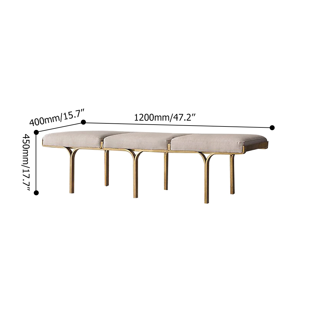 Nordic Bench Beige Velvet Upholstered Bench in Gold Legs