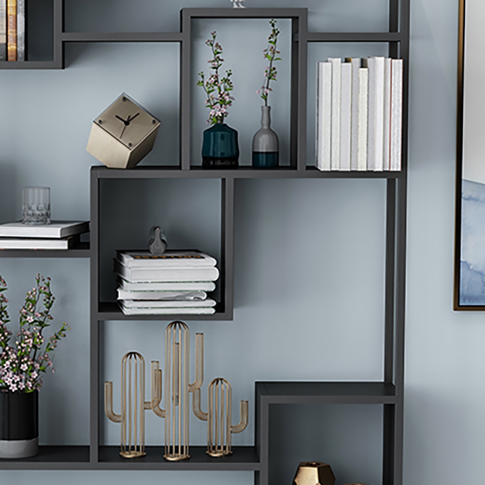 78" Geometric Geometric Bookshelf in Metal Black
