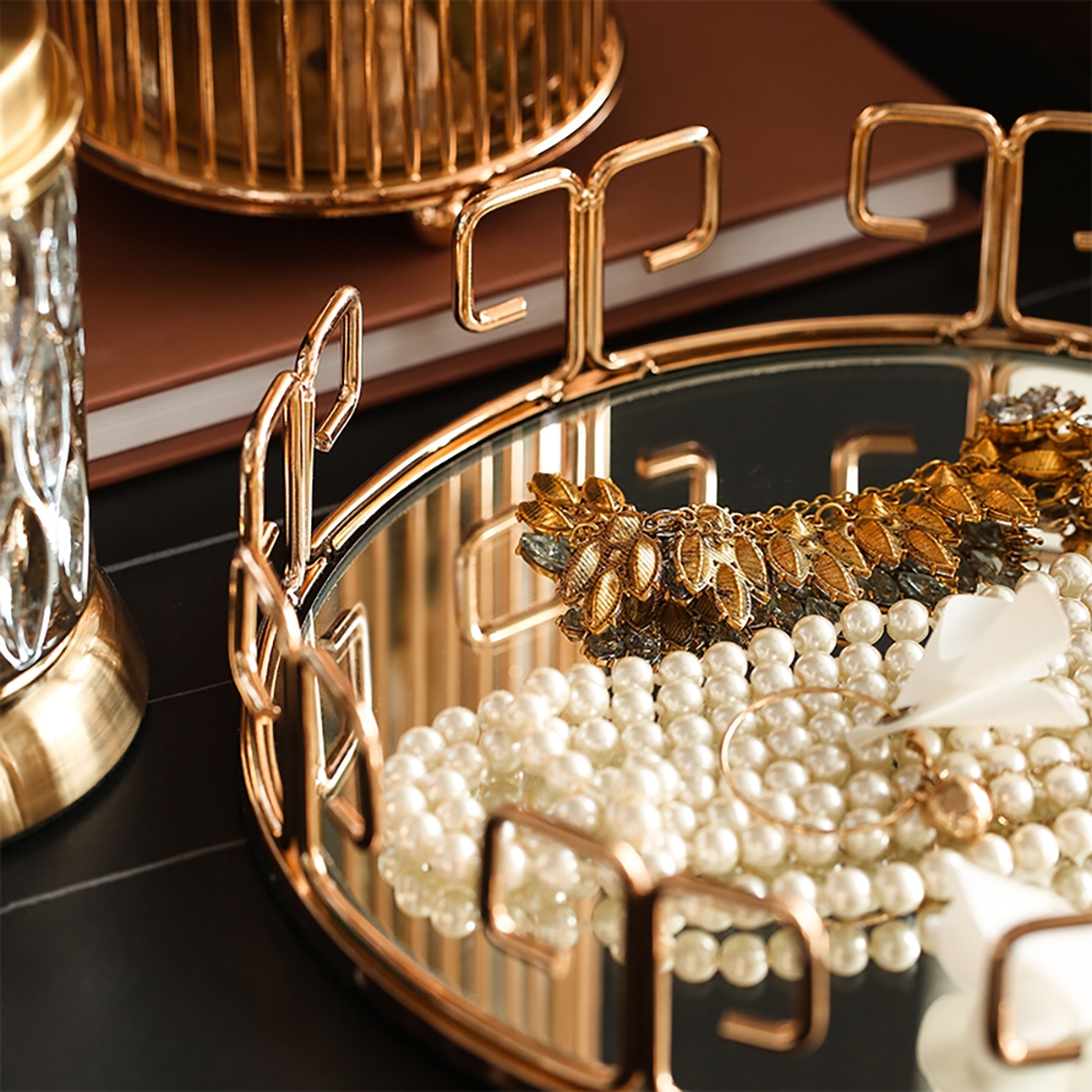 Modern Round Mirror Decor Vanity Tray Serving TrayHomary