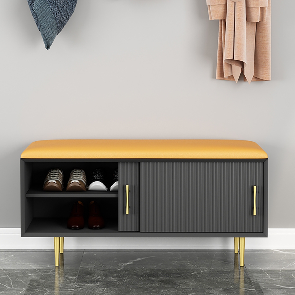 Contemporary Leather Upholstered Modern Shoe Rack Bench for Shoe Storage