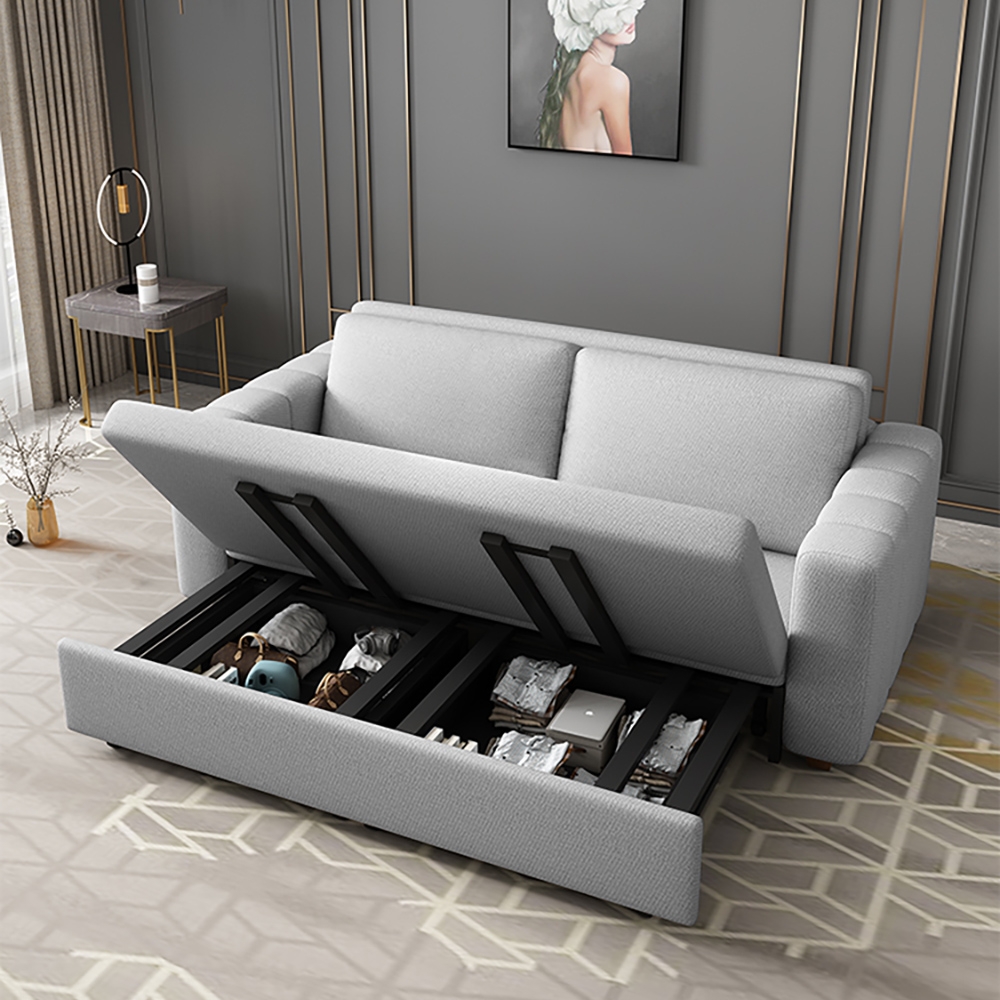Gray Nordic Convertible Sofa Bed Cotton& Linen Upholstery with Storage