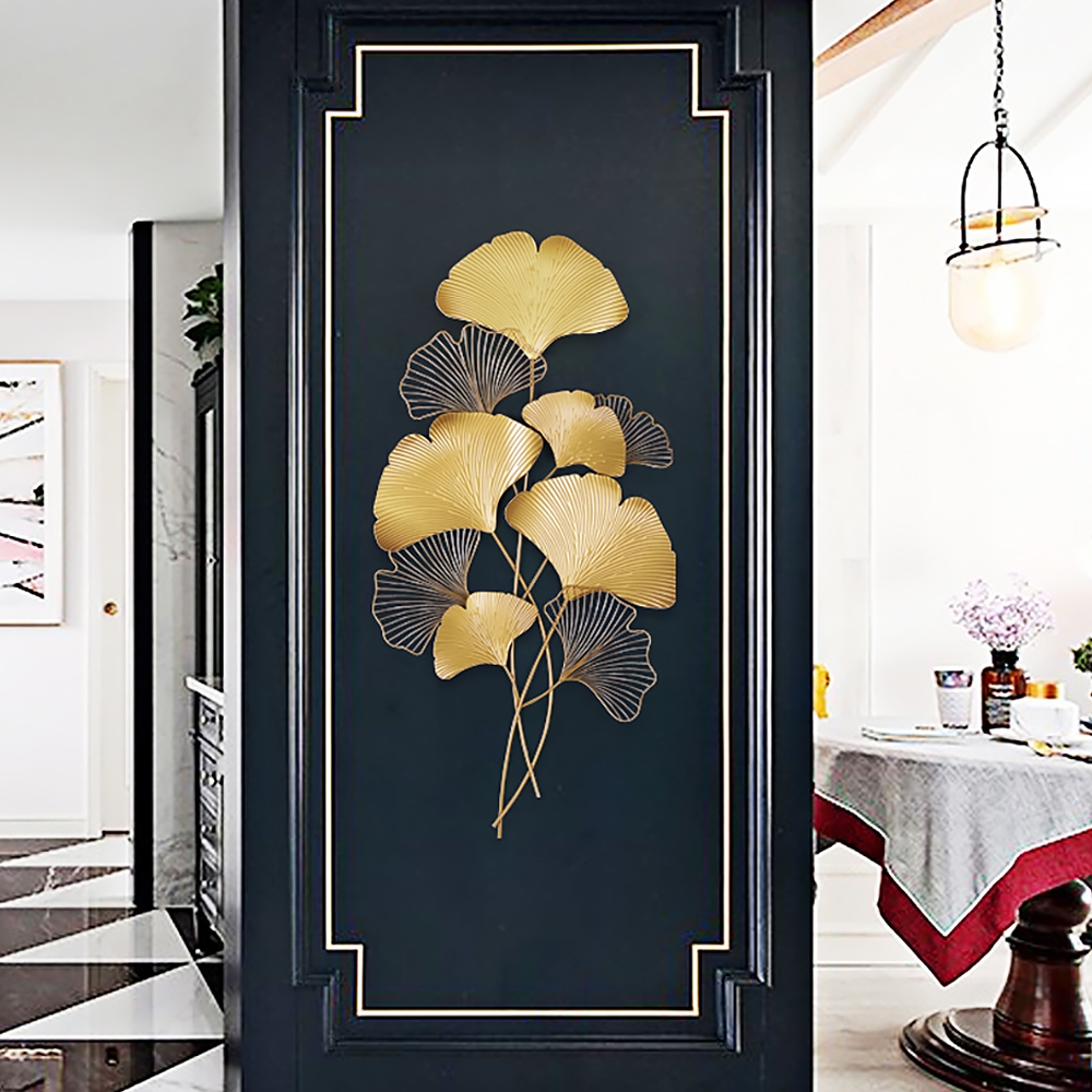 550mm x 1100mm Metal Ginko Leaf Modern Home Wall Decor in Gold
