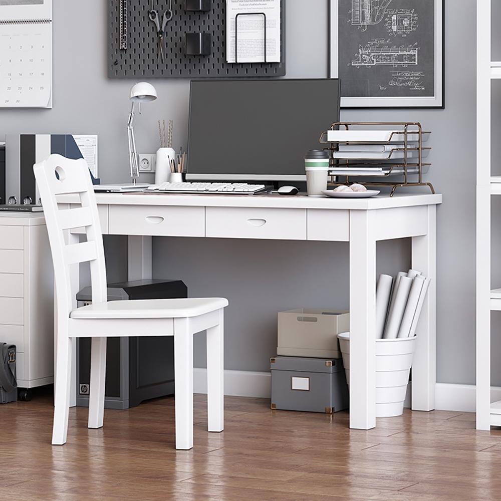 Modern White Rectangular Home Office Desk with Drawers Wooden DeskHomary
