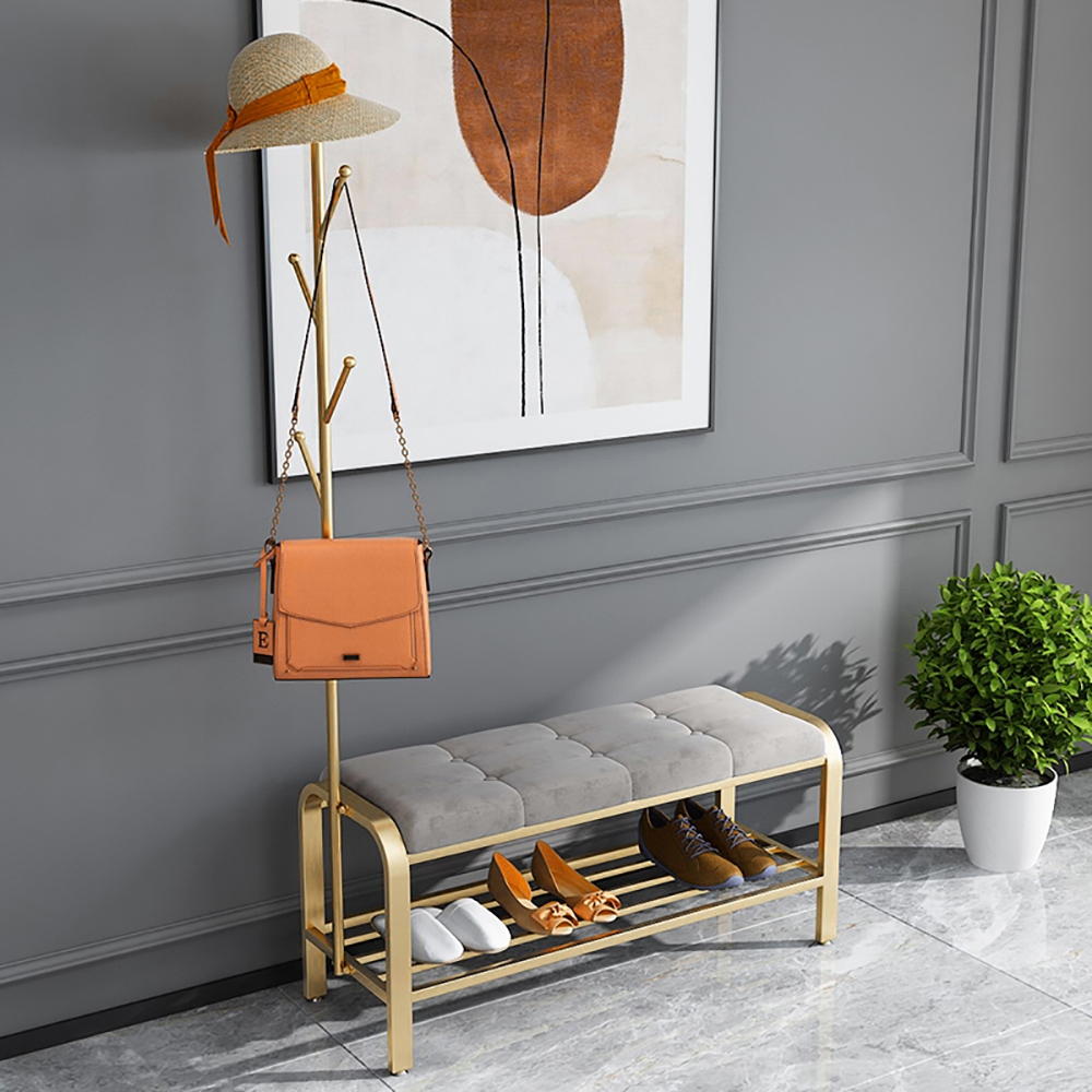 

Modern Entryway Upholstery Shoe Bench with Coat Rack