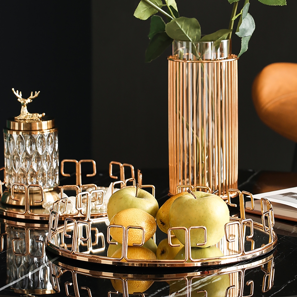 Modern Round Mirror Decor Vanity Tray Serving TrayHomary