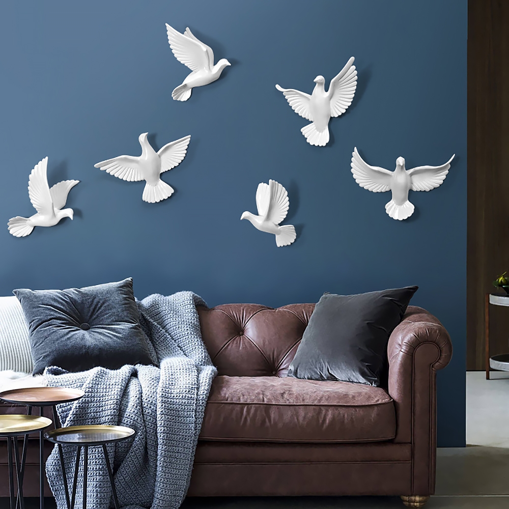 

6 Pieces Set White Flocking Birds Modern Wall Decor
