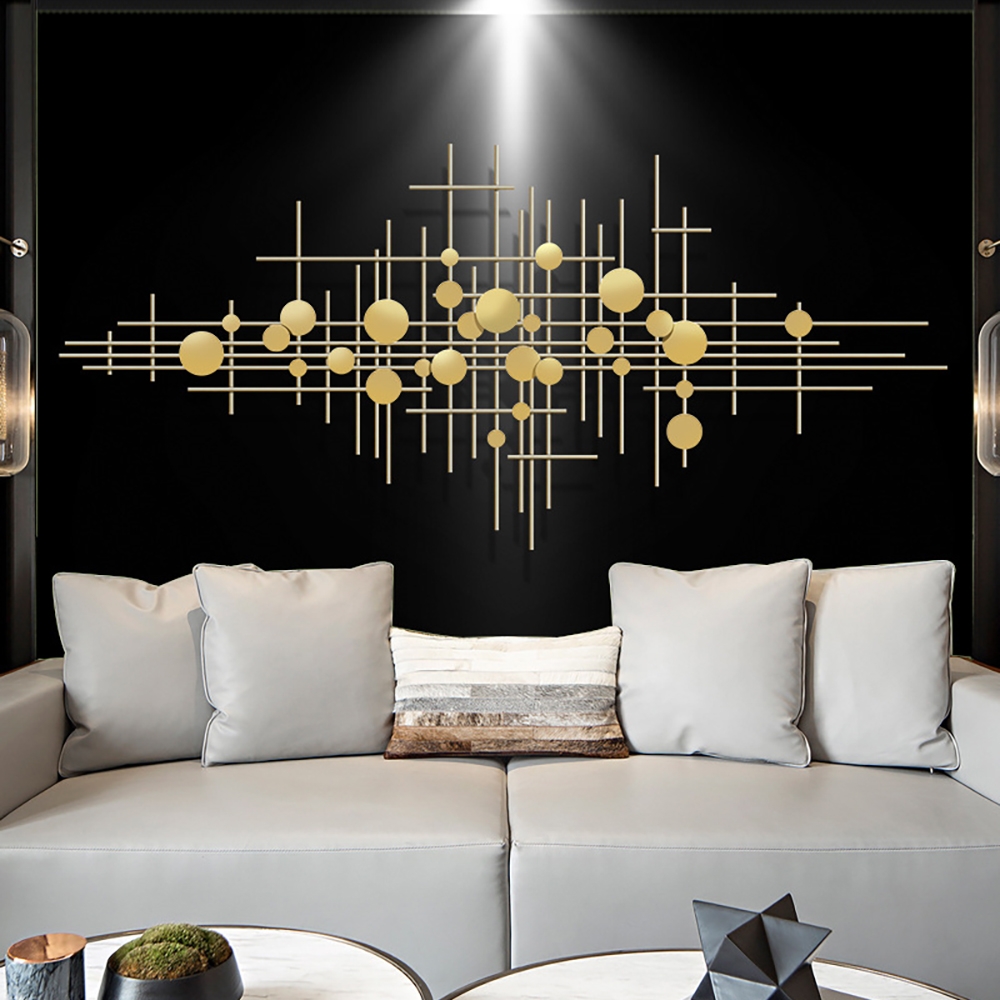 Modern Gold Metal Wall Decor Abstract Bar & Dots Wall Art