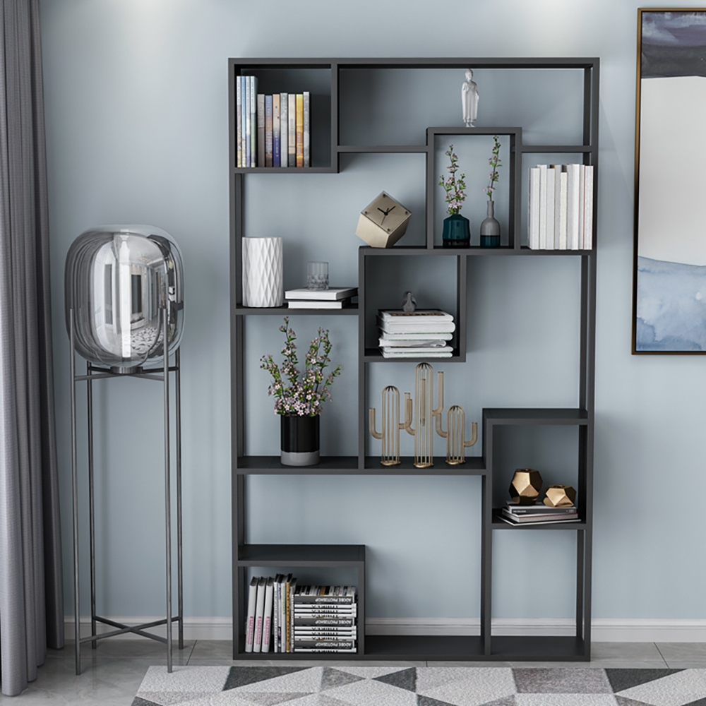 78" Geometric Geometric Bookshelf in Metal Black