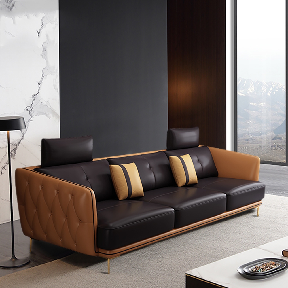 

82.7" Modern Upholstered Sofa Nappa Leather 3-Seater Sofa Luxury Sofa Pillow Included
