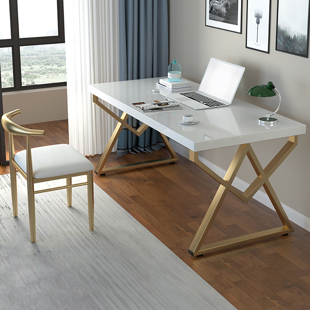 40" Modern White Rectangular Writing Desk with Gold Base