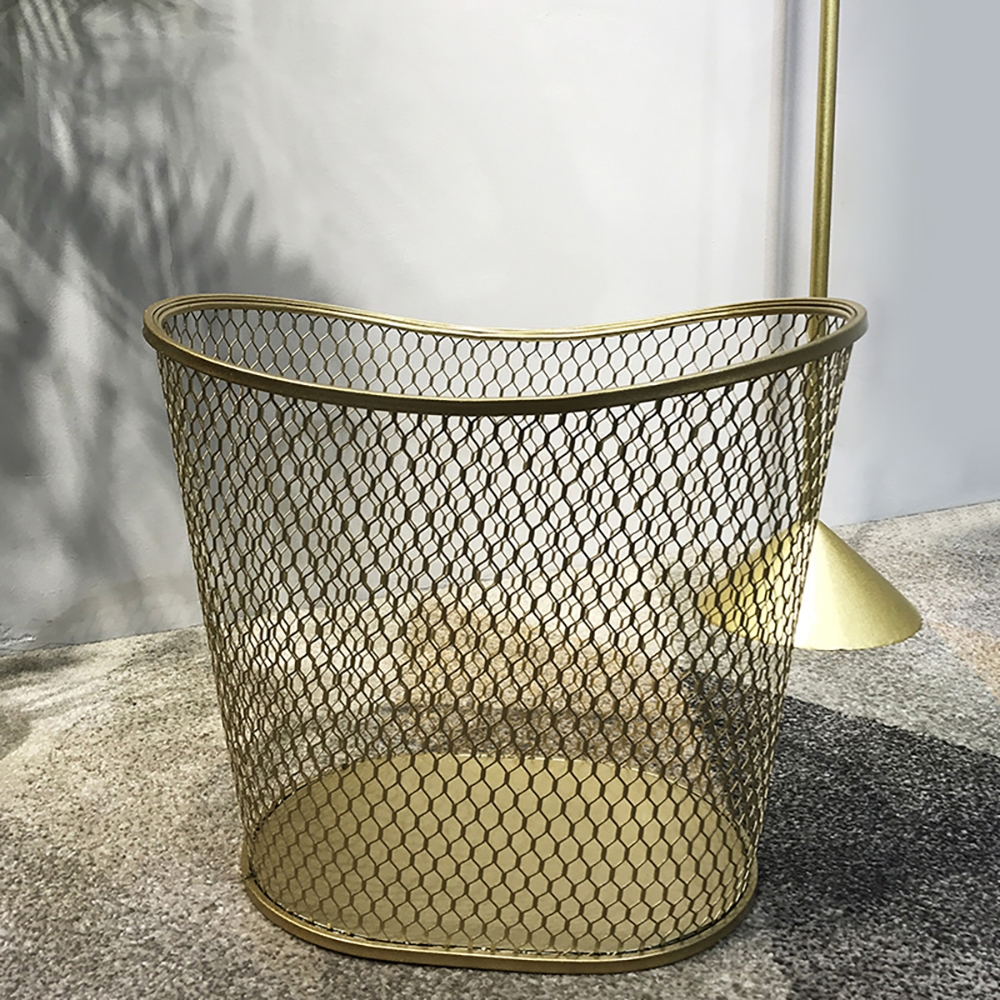 Gold Laundry Basket Wire Standing Bathroom Organiser Oval BasketHomary