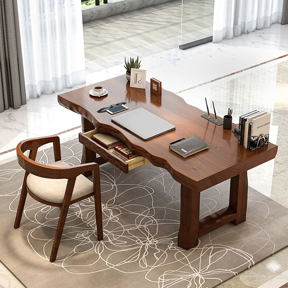 Image of 59.1" Modern Home Office Desk with Drawer Pine Wood Desk