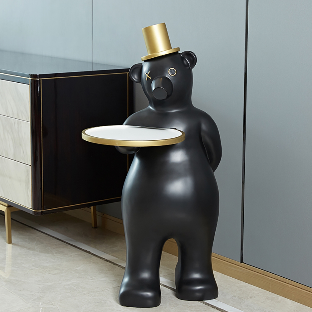 

Modern Black End Table Decor Bear Side Table with Tray Top