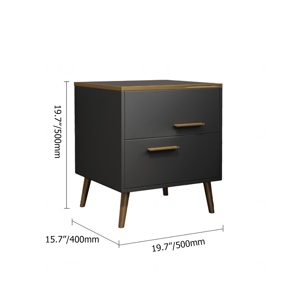 Postmodernism Grey Nightstand PU Leather Upholstered with 2 Drawers in Gold