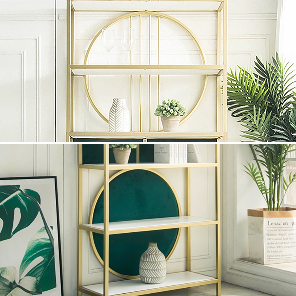 5Tier Gold Tall Bookshelf Metal Bookcase with Green BackgroundHomary