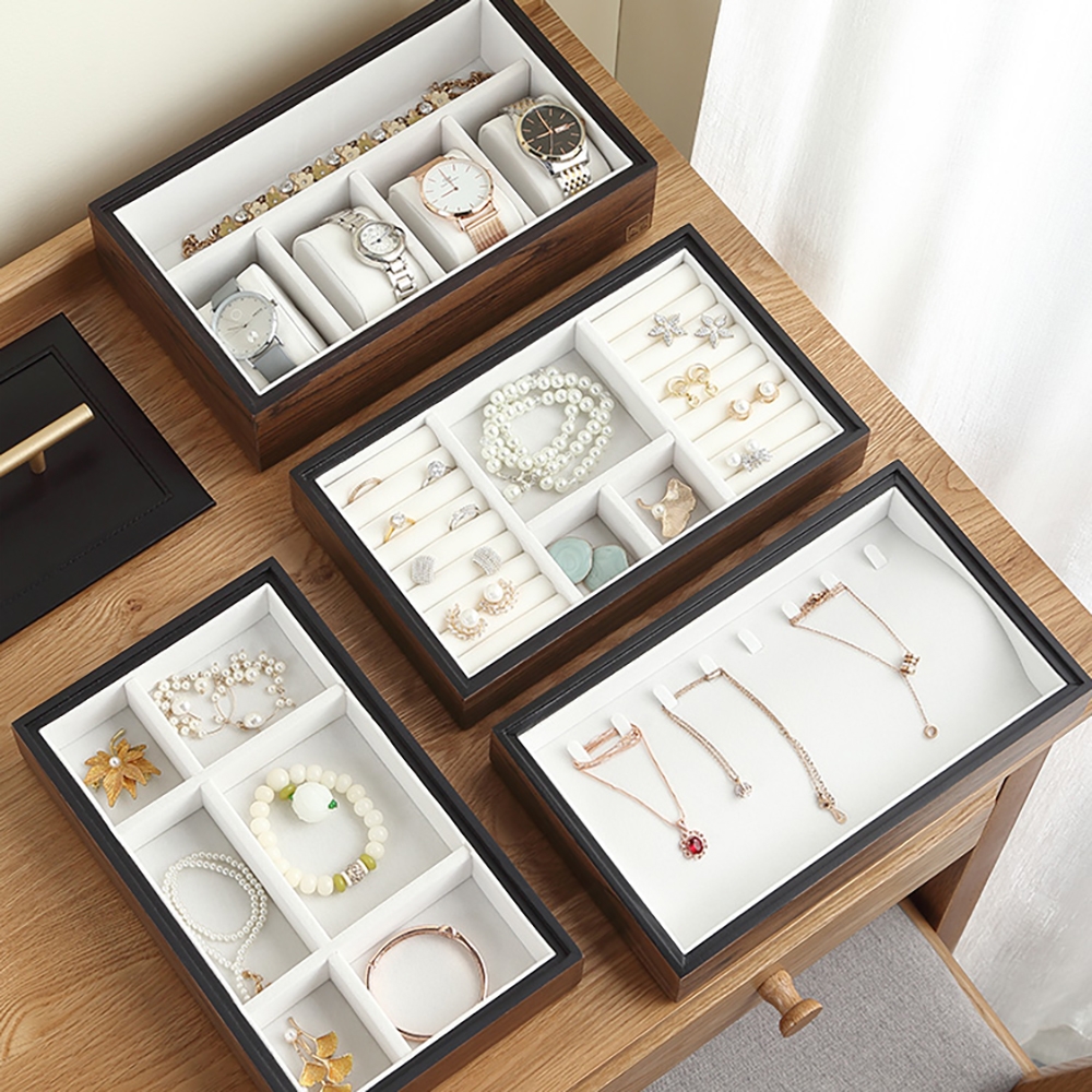 Modern Natural 4-Tier Jewelry Box with Storage Shelves