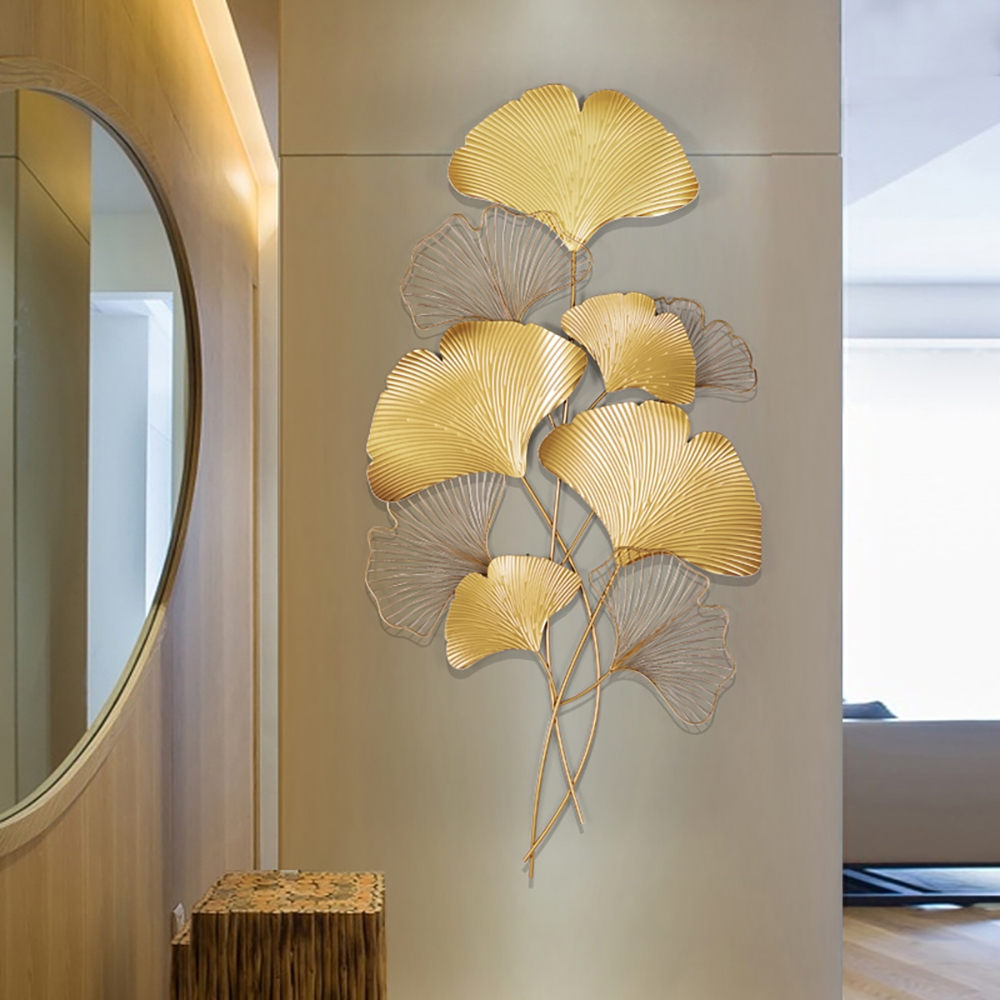 Image of 22" x 43" Metal Ginko Leaf Modern Home Wall Decor in Gold