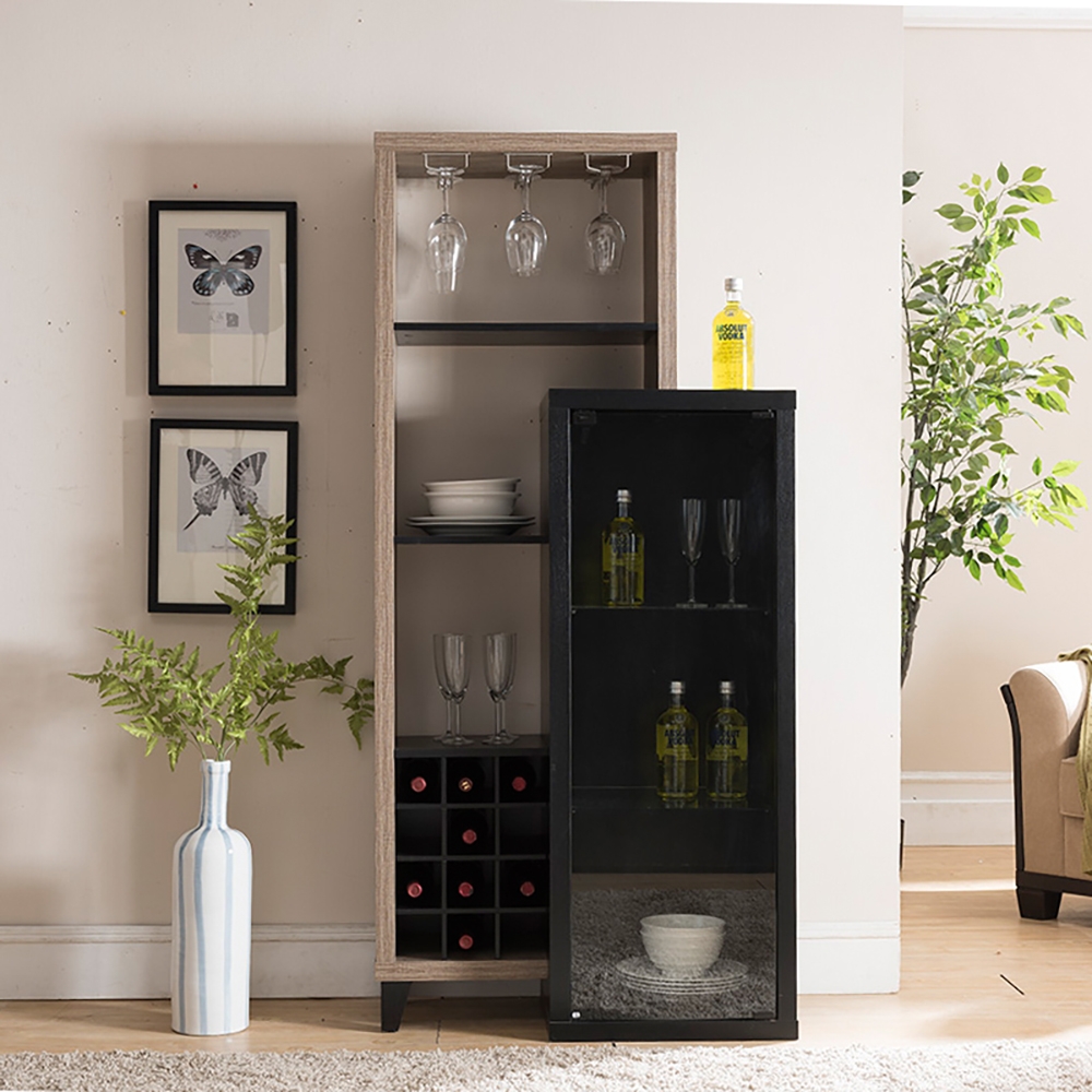 

Contemporary Asymmetrical Standing Wine Rack Glass Rack with Door