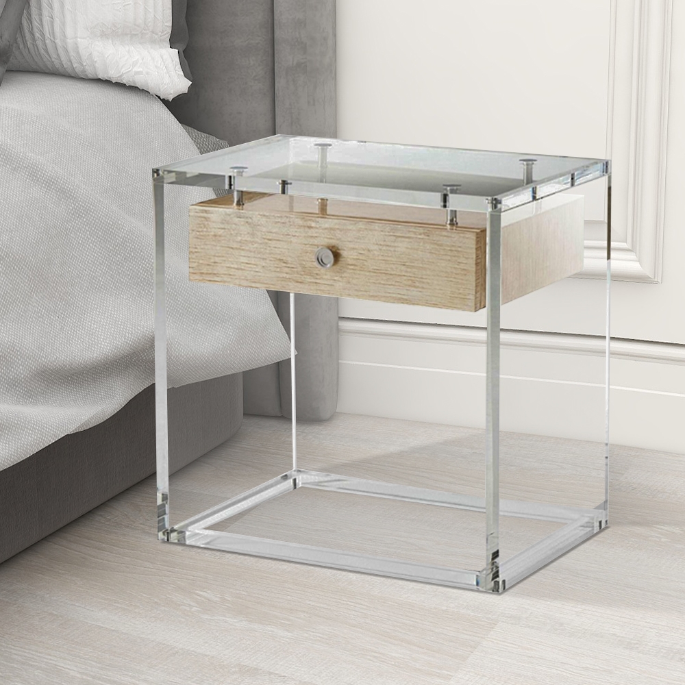 Acrylic End Table with Drawer Rectangular Clear Side Table