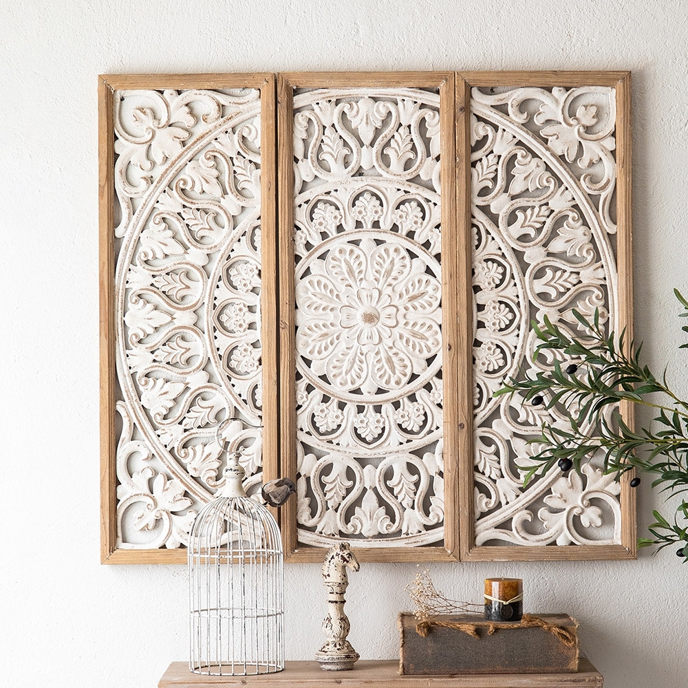 

3 Pieces French Style Carve Pattern Wood Wall Decor Set
