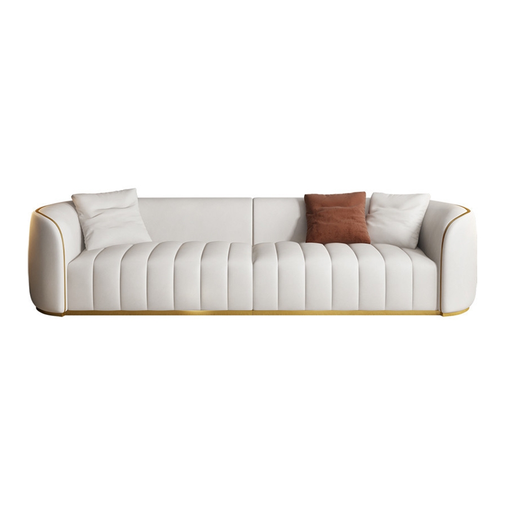 89" Modern Faux Leather Upholstered Sofa 3-Seater Sofa in Gold Legs Luxury Sofa