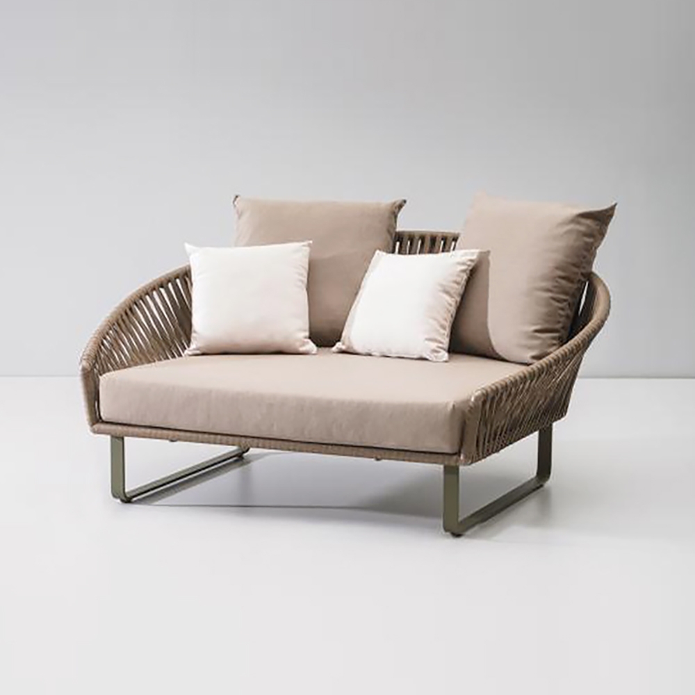 63" Rattan Outdoor Daybed with Khaki Cushion Pillow Aluminum FrameHomary