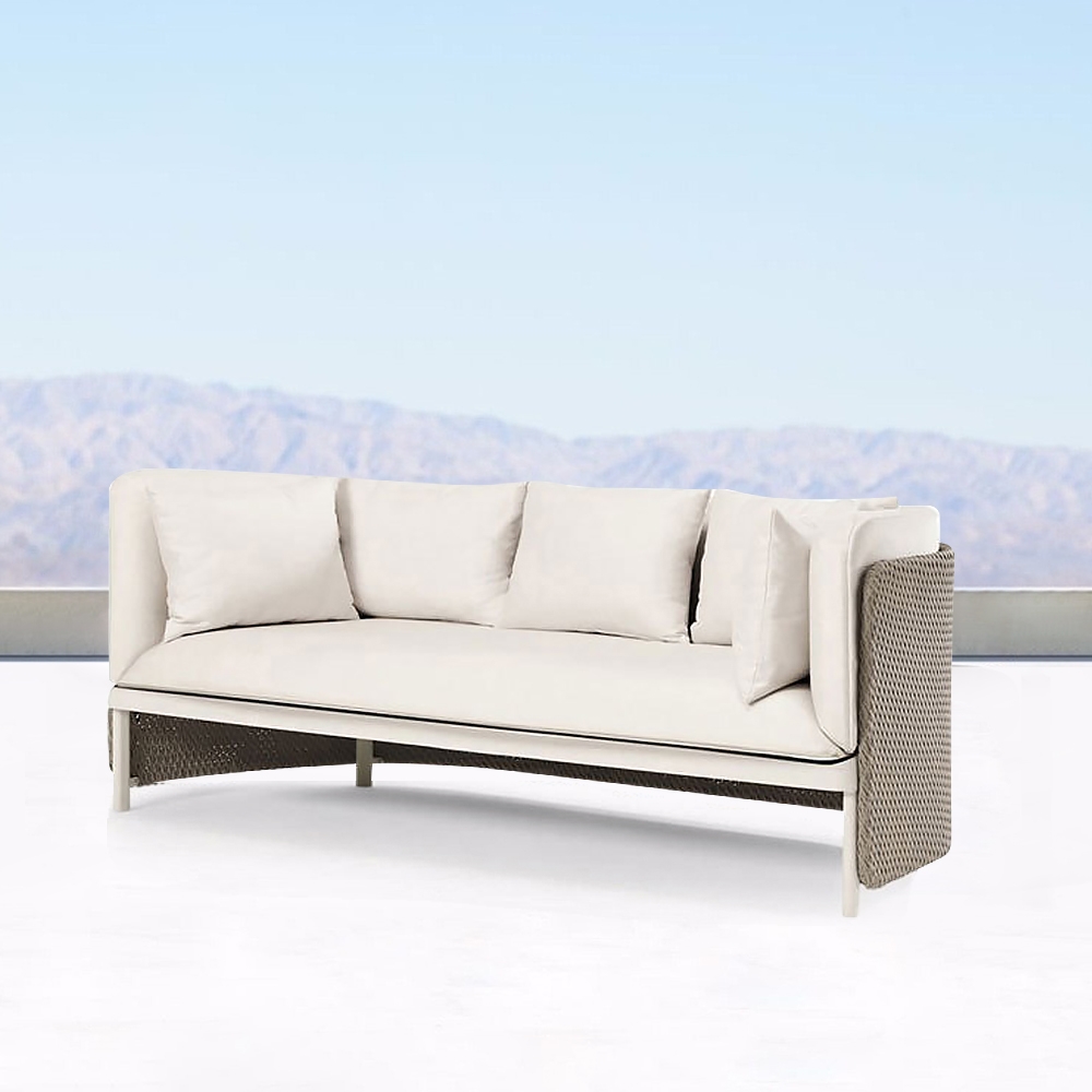 

Khaki & Cream White Rattan Outdoor Sofa Patio Loveseat with Cushion Pillow