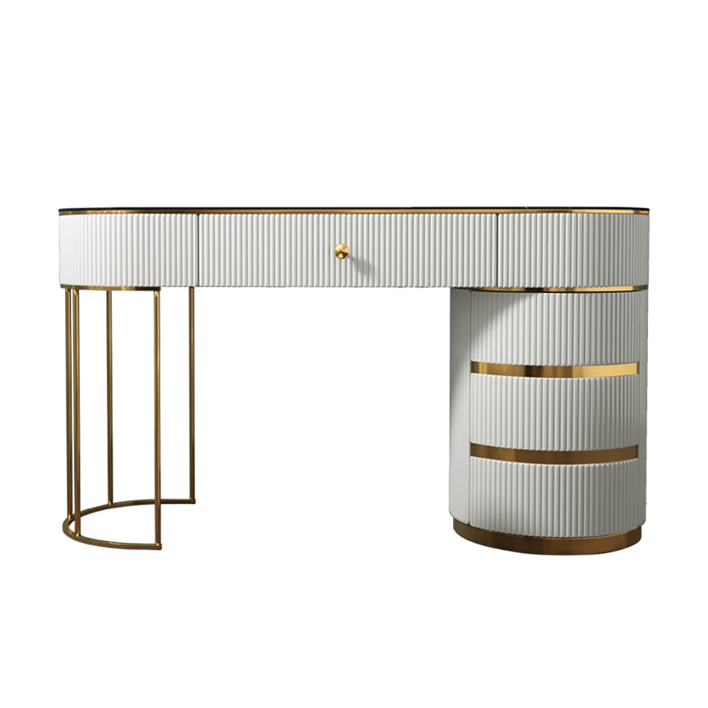 Modern White Makeup Vanity Stone Top 4 Drawers Included Gold