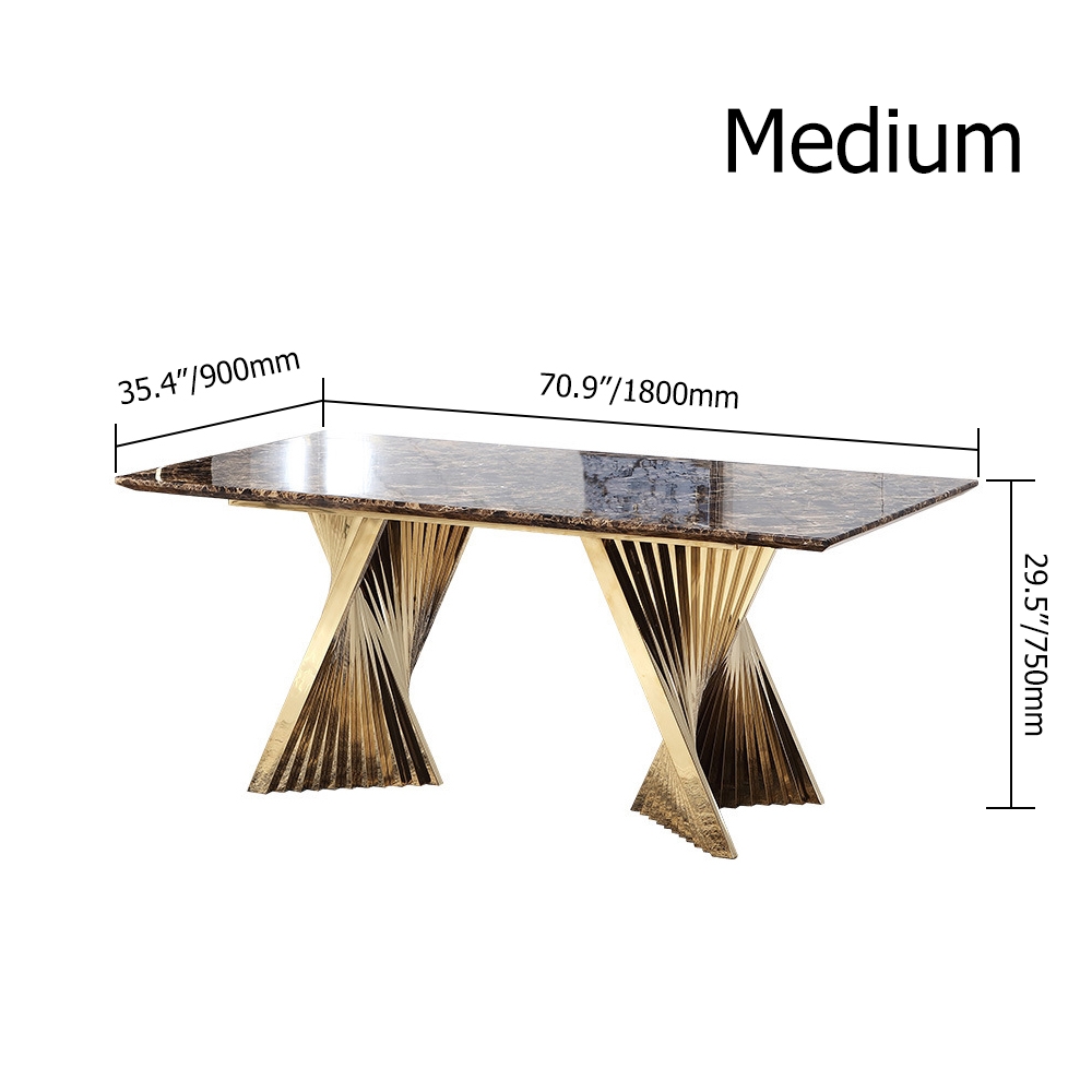 70.9" Espresso Modern Dining Table with Marble Top & Stainless Steel Pedestal Rectangle