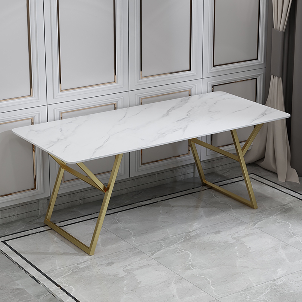 

Modern White Desk with Marble Top & Gold Metal Frame