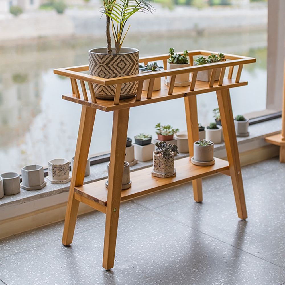 Rustic Modern 2-tiered Plant Stand In Natural